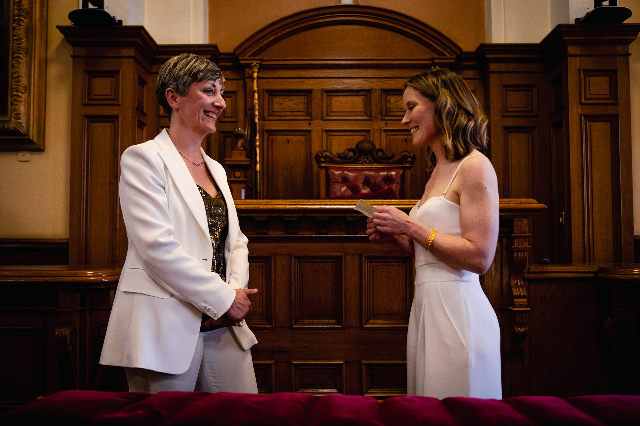 Gemma reads her vows to Natalie at their wedding ceremony in Brighton Town Hall.